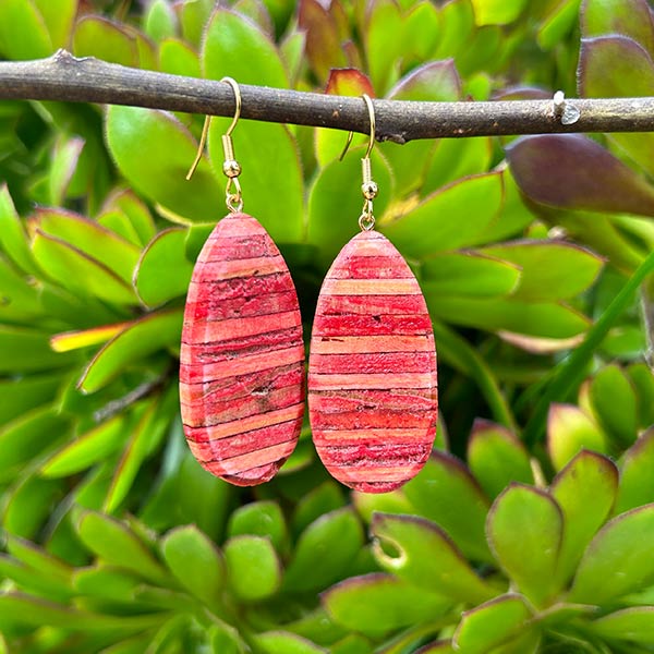 red laminate drop wooden earrings 41312